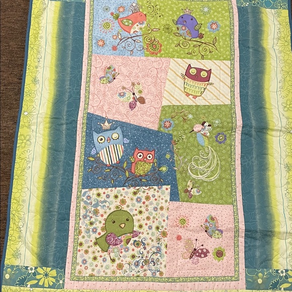 Colorful Owl and Bird Patterned Quilt 49x39 - Picture 2 of 8